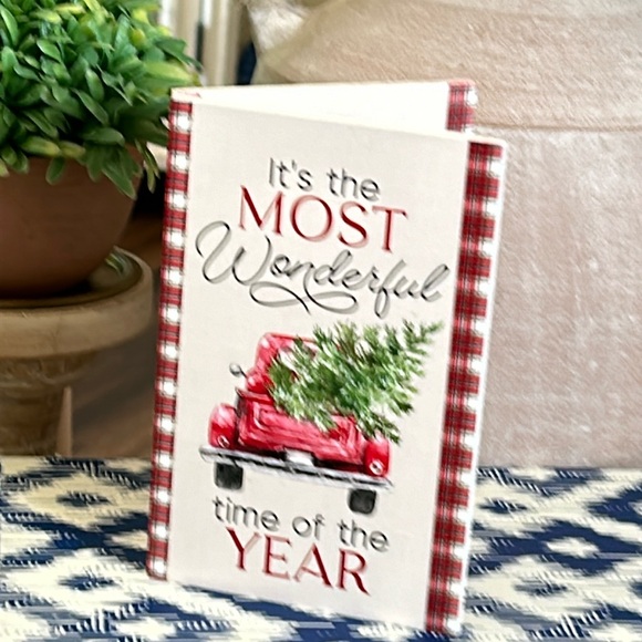 NEW! Christmas Winter Farmhouse Holiday Truck Hauling Tree Wood Card Sign - Picture 3 of 10